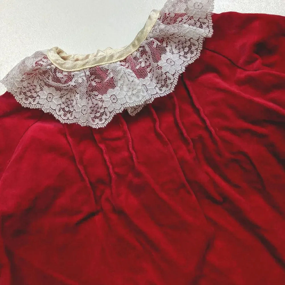 Vintage Polly Flinders Dress Baby Girls Size 12m Red Velvet Christmas Holiday